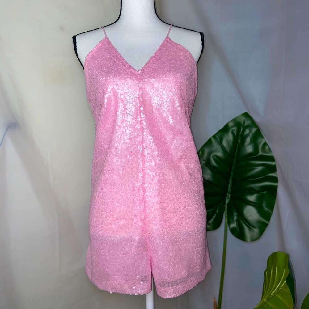 NWT ROSE PINK Motel Rocks Corsica Sequin Romper